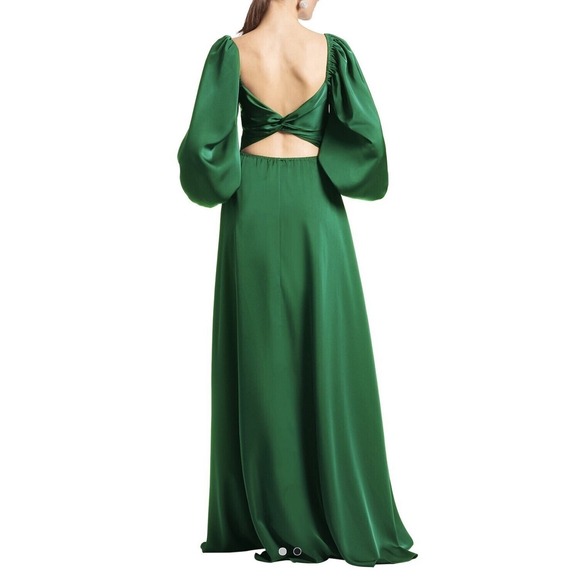 $795 NWT SACHIN & BABI Angelina Gown Emerald Green‎ Maxi Dress Slit V-Neck SZ 10 - Picture 2 of 10